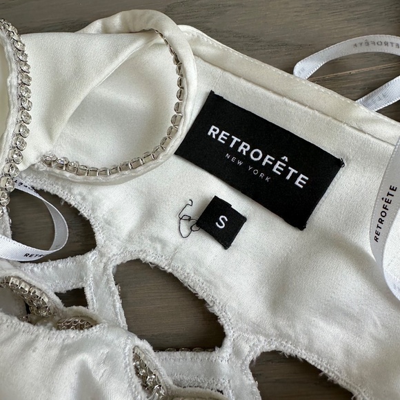 Retrofete SOLENE White Dress Cut Out Pearl Crystal Embellished SMALL - Picture 5 of 15